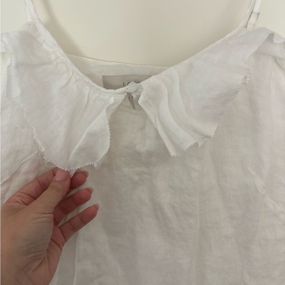 Ann Taylor LOFT White 100% Linen Ruffle Lined Spaghetti Strap Dress - Picture 4 of 8